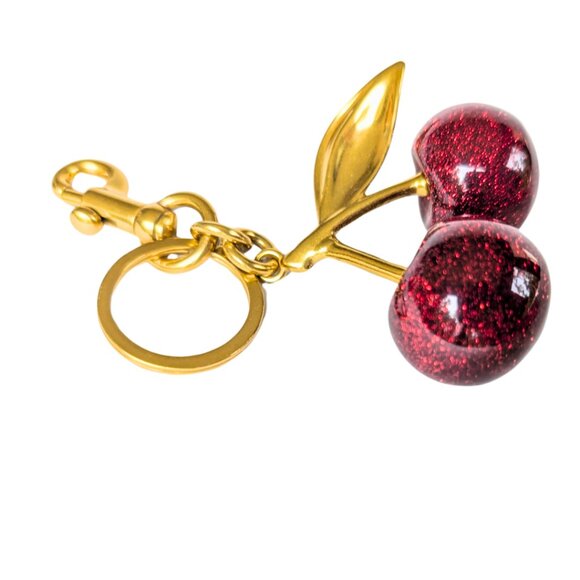 Cherry Bag Charm Key Chain Glitter Red Cherries Gold Clip - Picture 4 of 6